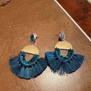 Gold and Teal Fringe Earrings